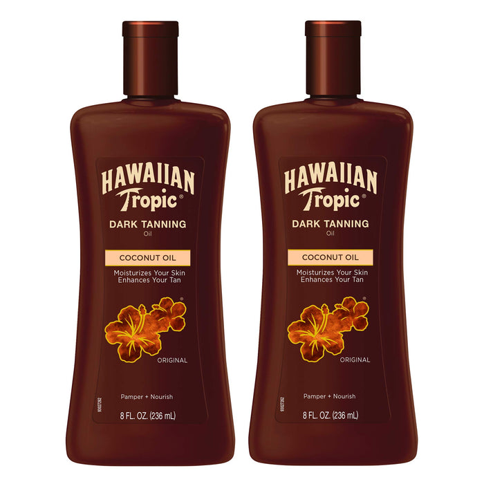 Hawaiian Tropic Dark Tanning Oil, 8oz | Moisturizing Body Oil, Tan Enhancer, Cocoa Butter Oil, Coconut Oil for Skin, Oxybenzone Free, 8oz each Twin Pack