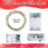 4-Pack 50 LED Fairy Lights Battery Operated with Timer, 16FT Waterproof Starry Christmas Lights Outdoor Indoor Mini Twinkle String Lights for Bedroom Home Wedding Party Christmas Decor (Red and Green)