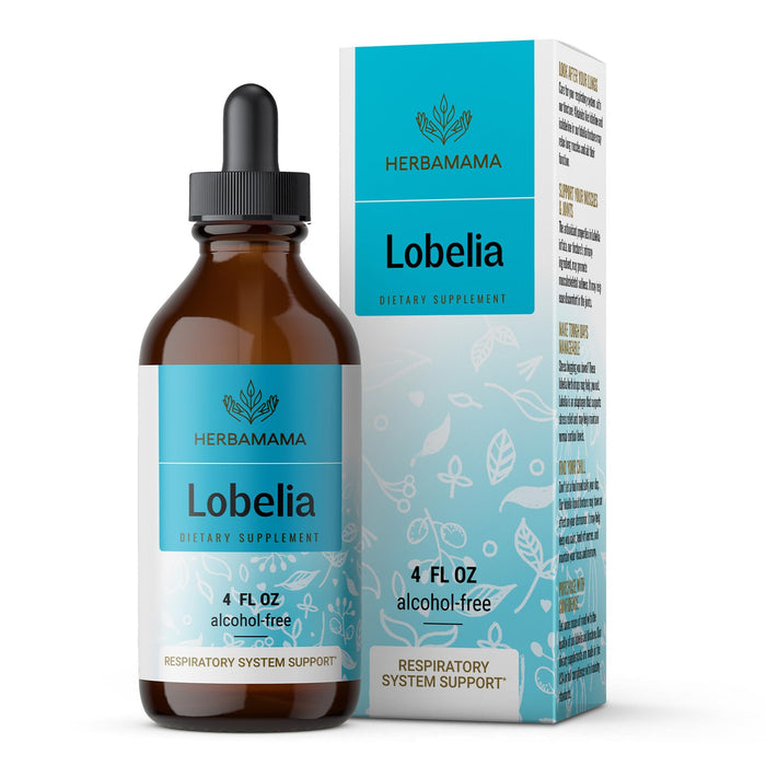 HERBAMAMA Lobelia Tincture - Organic Lobelia Herb Liquid Drops - Alcohol-Free - Vegan Supplement - 4 fl oz