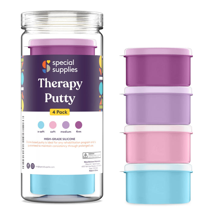 Special Supplies Therapy Putty for Kids and Adults - Resistive Hand Exercise Stress Relief Therapy Putty Kit, Set of 4 Strengths, Three Ounces of Each Putty