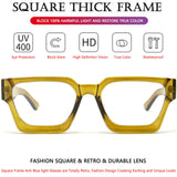 AIEYEZO Square Thick Frame Glasses for Women Men Fashion Blue Light Glasses Trendy Chic Computer Eyeglasses (Olive Green)