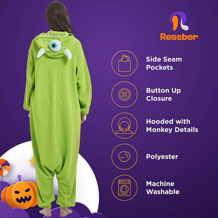 ressber Unisex Adult Onesie Pajamas Animal One Piece Halloween Costume Christmas Sleepwear Jumpsuit (Mike Wazowski, Medium)