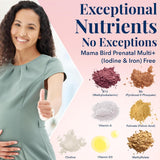 Best Nest Wellness Mama Bird Iron Free Prenatal Vitamins - No Iodine Pre Natal Multivitamin for Women, Vegan Prenatal Vitamins without Iron, Methylfolate (Folic Acid) Once Daily with Gift Bag, 30Ct