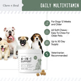 Chew + Heal All in 1 Dog Vitamin, 2PK - 240 Soft Chew Treats - Chewable Multivitamin with Probiotics, Digestive Enzymes, for Skin and Coat, Hip and Joint Support - Made in The USA