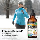 Turmeric and Ginger Supplement Tincture - Turmeric Curcumin Immune Support Drops - Organic Turmeric Supplement with Black Pepper - High Potency Vegan Formula - 4 Fl.Oz.