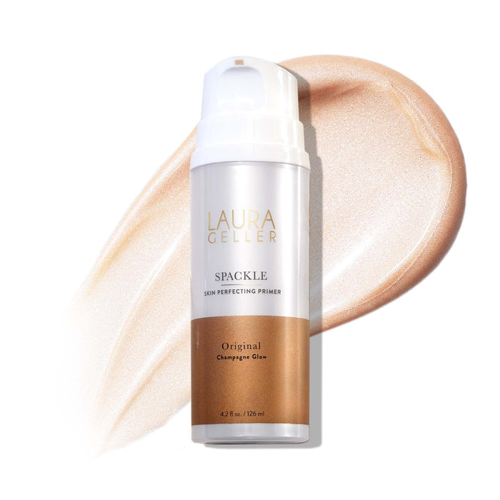 LAURA GELLER Spackle Skin Perfecting Golden Sheen Makeup Primer with Hyaluronic Acid & Squalane, Original in Champagne Glow, 4 Oz Jumbo Size