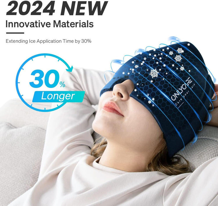 ONLYCARE Migraine Relief Cap, Upgraded Odorless Migraine Ice Head Wrap, Headache Relief Hat for Migraine, Blue