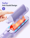 Wavytalk Ionic Hair Straightener Brush, Hair Straightening Comb with Negative Ions, Anti-Scald Ceramic Flat Iron Comb Fast Heating for Home Salon, Dual Voltage, Purple.