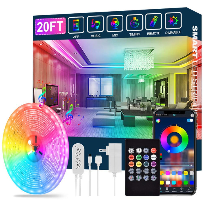 Led Strip Lights,20ft Led Light Strips Music Sync Color Changing RGB Led Strip Built-in Mic,Bluetooth App Control LED Rope Lights with Remote,5050 RGB Led Lights for Bedroom,Home,TV,Party,Christmas