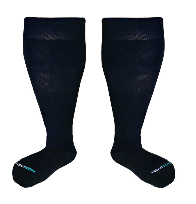 HOYISOX Plus Size Compression Knee High Socks, Wide Calf Extra Large for Men and Women, Comfortable Cotton (US, Alpha, XX-Large, Regular, Regular, Black)