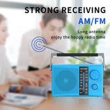 LEOTEC AM/FM Radio with Best Reception, AC or Battery Operated Portable Radio with Big Speaker, Large Tuning Knob, Clear Dial, Earphone Jack for Gift, Elder, Home (Blue)