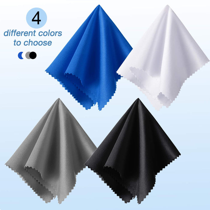 Frienda 12 Pack Large Microfiber Glass Cleaning Cloths 12 x 12 Inch Oversized Eyeglass Sunglasses Cleaning Cloths for Electronics Glasses Screens and Lenses(Black, White, Gray, Royal Blue)