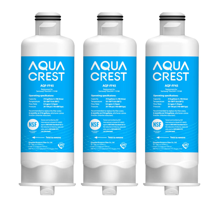 AQUA CREST HAF-QIN/EXP Replacement for Samsung DA97-17376B, DA97-08006C, HAF-QIN, RS27T5200SR, RF28T5001SR, RF24R7201SR, RF28R6201SR, Refrigerator Water Filter (Pack of 3)
