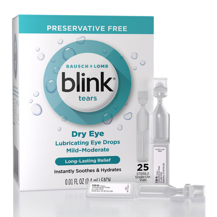 Blink Preservative-Free Sterile Lubricating Eye Drops for Mild to Moderate Dry Eye Symptom Relief, 25 Count 0.01 fl oz Vials