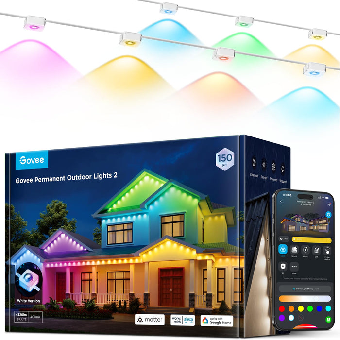 Govee Permanent Outdoor Lights 2, 150ft RGBIC Outdoor Lights with 100 Modes