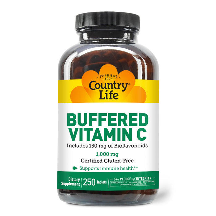 Country Life Vitamin C Buffered with Bioflavonoids, 1000mg, 250 Tablets, Certified Gluten Free, Certified Vegan