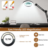 10X Lighted Magnifying Glass Lamp with 3 Color Modes, 72 LEDs and Real Glass Lens - For Close Work, Repair, Reading, Crafts