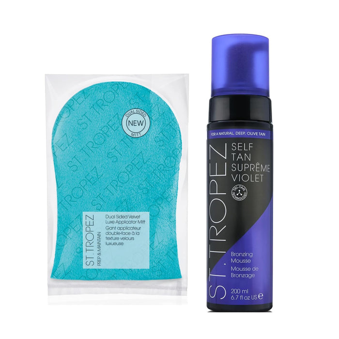 St.Tropez Supreme Mousse 6.7 Fl Oz with Applicator Mitt | Hydrating, Ultra-Rich Natural Olive Tan | Double Sided Luxe Mitt for Streak-Free Tan | Vegan & Cruelty Free