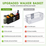 BOHEMIABY Walker Basket with Cup Holder, Walker Bags for Folding Walker, Walker Accessories with 2 Dividers, Basket for Walker with Big Capacity Detachable, Best Gift for Family & Seniors