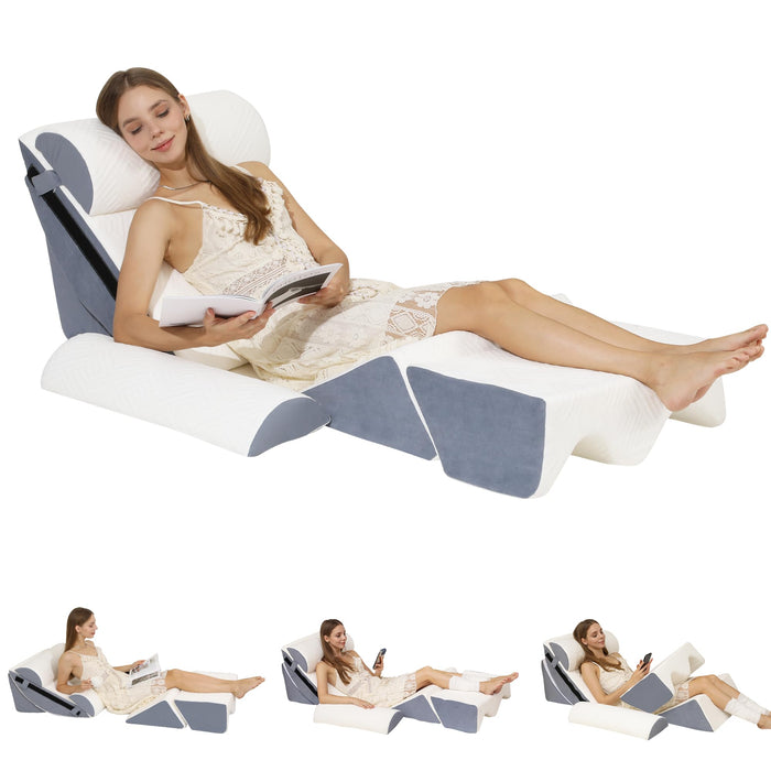 Acxseo 6pcs Orthopedic Bed Wedge Pillow Set for After Surgery, Foam Wedge for Sleeping/Back, Neck, Leg Support, Acid Reflux, Gerd, Anti Snoring, Adjustable Support Pillow with Washable Cover - White