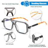 FEISEDY Reading Glasses Vintage Square Blue Light Blocking Glasses Women Men 70s Flat Aviator Glasses B0090 (Grey 2.0x)