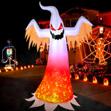 8 FT Halloween Inflatables Ghost Outdoor Decorations, Blow up Yard Decor, Spooky Horror Evil with Blinking Red Eyes Built-in LED Flame Lights for Home Holiday Party Balcony Garden Patio Lawn Outside