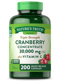 Cranberry Concentrate Plus Vitamin C | 30,000mg | 200 Quick Release Capsules | Non-GMO & Gluten Free Supplement | by Nature's Truth