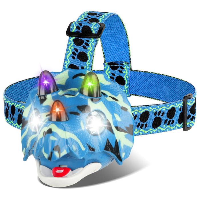 Triceratops LED Headlamp Dinosaur Headlamp for Kids Camping Gear Essentials Outdoor Toy Head Lamp Flashlight for Boys Girls or Adults Ideal Gift for Birthday, Halloween, Christmas, New Year