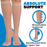 ABSOLUTE SUPPORT - Compression Stockings for Women with Open Toe 20-30mmHg - Sheer Compression Socks for Varicose Veins Circulation, Swelling, Lymphedema, DVT - Beige, Large - A215BE3