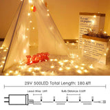 Super-Long 180FT 500 LED Christmas String Lights Indoor/Outdoor, Waterproof Warm White Christmas Lights, 8 Modes Led String Fairy Lights Decorative for Wedding Party Patio Garden Christmas Tree