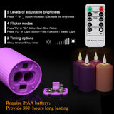 Daord D2 x H4 Advent LED Candles Set of 4 Christmas LED Flameless Pillar Candle 3 Purple and 1 Pink for Advent Rituals Festival and Special Occasions Church Decoration (3 Purple+1 Pink)