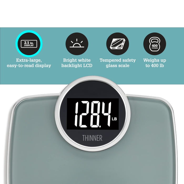 Thinner by Conair Scale for Body Weight, Digital Bathroom Scale in Silver