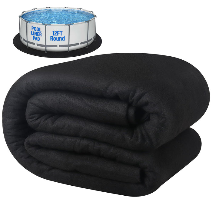 ACTREY 12 FT Pool Pad for Above Ground Pool,350G/M² Pool Liner Pads,Round Pool Bottom Pad Heavy Duty Outdoor Pre-Cut |Black Pool Mats|Double Density| Puncture Resistant|Seamless Durable Eco-Friendly