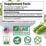 Moringa Capsules 1000mg, from Organic Certified Moringa Leaves Powder - Greens Superfood Supplement - Energy, Focus, Lactation Support, Vitamin C for Immune Support - Vegan, Non-GMO (120 Count)