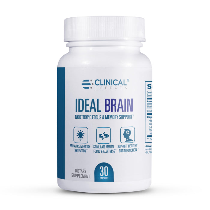 Clinical Effects Ideal Brain - Dietary Supplement for Nootropic Focus and Memory Support - 30 Capsules - B Vitamins, GABA, Alpha-GPC - Helps Support Mental Focus, and Optimal Brain Function