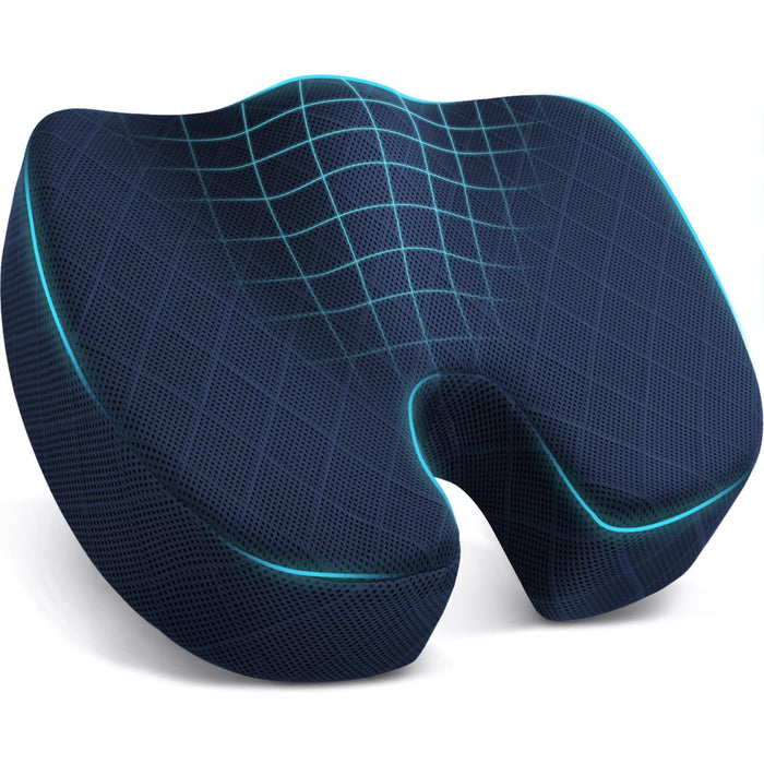 TushGuard Seat Cushion - for Office Chair, Car Seat, Airplane, Bleacher - Sciatica & Coccyx Pain Relief Desk Chair Cushion for Long Sitting Office Workers, Car Drivers(Blue,X-Large)