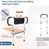 HEPO Bed Rails for Elderly Adults with Adjustable Heights & Extendable Dual Side Handles, Foldable Bed Assist Bar for Fall Prevention, Heavy Duty Bed Rail Fits King, Queen, Full, Twin Bed