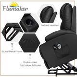 Flamaker Power Lift Recliner Chair PU Leather with Massage for Elderly Ergonomic Lounge Chair Classic Single Sofa with 2 Cup Holders Side Pockets Home Theater Seat (Leather, Light Black)