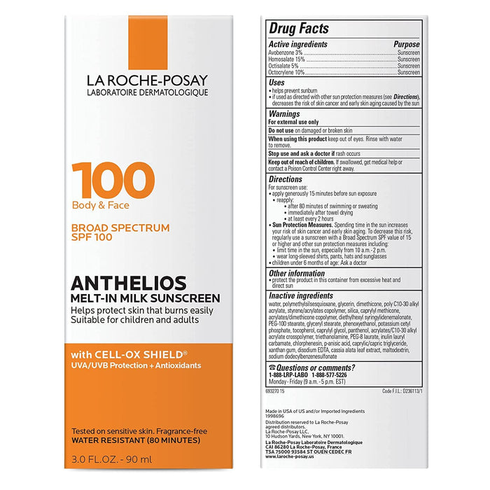 La Roche-Posay Anthelios Melt-In Milk Sunscreen SPF 100 | Sunscreen For Body & Face | Broad Spectrum SPF + Antioxidants | Oil Free Sunscreen Lotion | For Sun Sensitive Skin | Oxybenzone Free