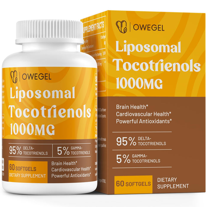 Liposomal Tocotrienols 1000mg - High Bioavailability Vitamin E Tocotrienols Supplements,95% Delta & 5% Gamma Tocotrienol Capsules Support Cardiovascular,Skin,Bone,Antioxidant,60 Softgels