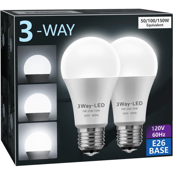 LED Light Bulbs, 𝟑 𝐖𝐚𝐲 𝐋𝐄𝐃 𝐋𝐢𝐠𝐡𝐭 𝐁𝐮𝐥𝐛𝐬 50 100 150W Equivalent, Briignite 3 Way Light Bulbs, Three Way A19 Light Bulbs E26 Medium Base, Daylight White 5000K, 600lm-1200lm-1600lm, 2Pack