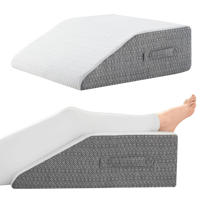 Nordjager Leg Pillow for Elevation & Support, 24"x22"x8" Memory Foam Cushion with Grey White Patterned Polyester Cover, Ideal for Improving Circulation & Relaxing Leg
