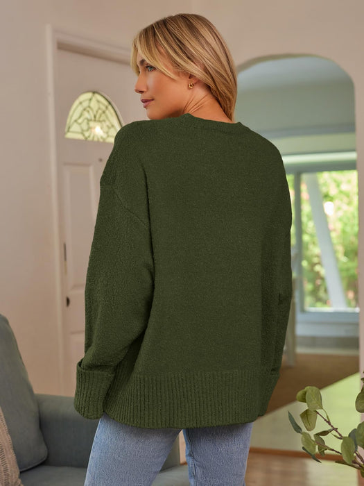 LILLUSORY Women's Green Christmas Oversized Sweaters 2024 Trendy Casual Outfits Knit Chunky Warm Knitted Clothes Army Green