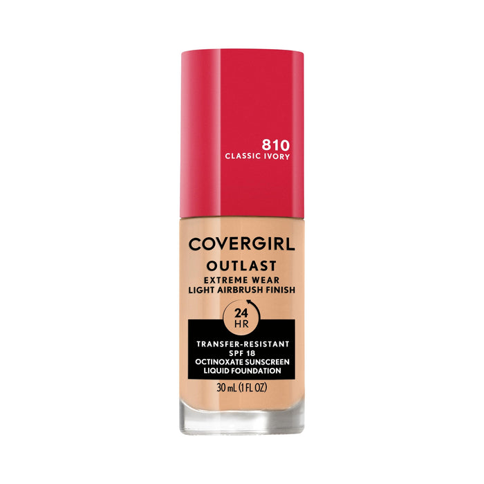 Covergirl Outlast Extreme Wear 3-in-1 Full Coverage Liquid Foundation, SPF 18 Sunscreen, Classic Ivory, 1 Fl. Oz.