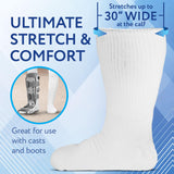 IMPRESA [2 Pairs] One Size Unisex Extra Width Socks in White for Lymphedema - Bariatric Sock - Oversized Sock Stretches up to 30'' Over Calf for Swollen Feet And Mens and Womens Legs