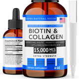 Super Natural Goods Biotin & Collagen Vitamins - Hair Loss, Gut Health, Anti-Aging, Skin Care & Nails - Made in USA, Non-GMO & Cruelty Free (4 Ounce- 15,000mcg)