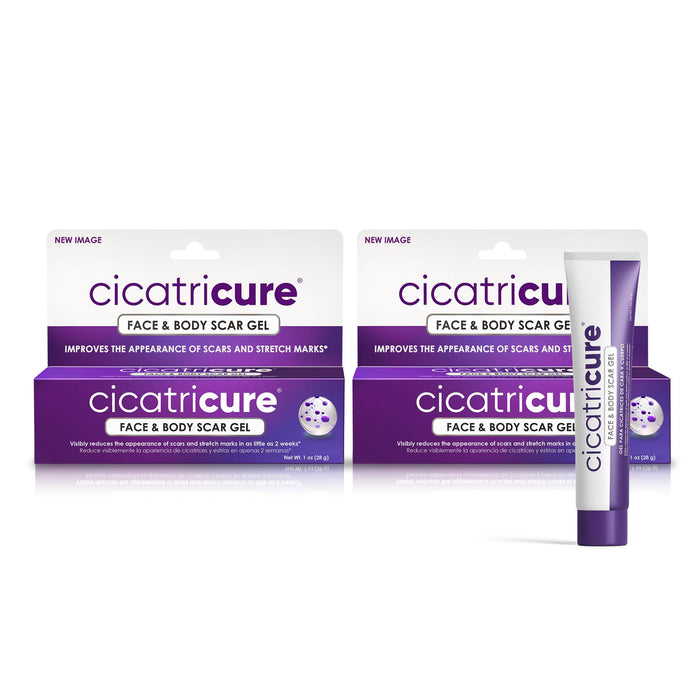 Cicatricure Face & Body Advanced Scar Gel, Scar Treatment for Old & New Scars, Fades Stretch Marks Away, Surgical Scars, Injuries, Burns and Acne Scar Treatment, For Adults & Kids, 1 oz (28g), 2-Pack