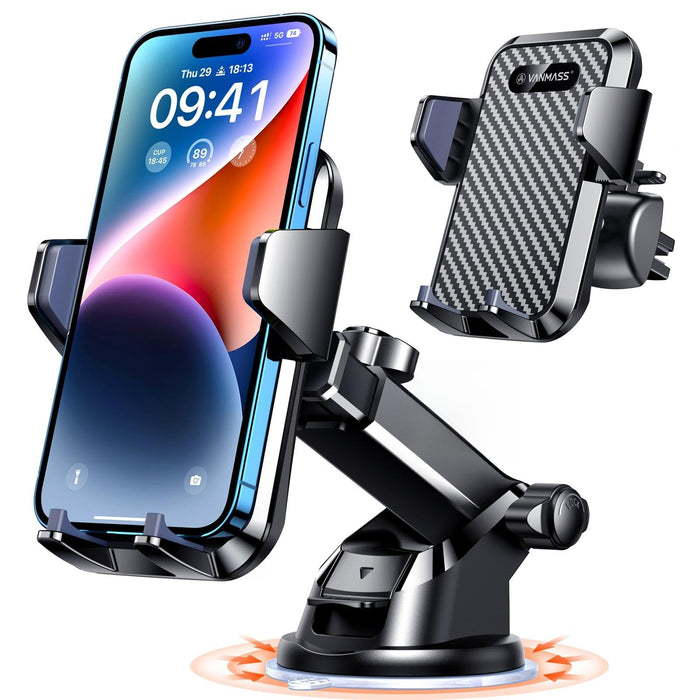 VANMASS【85+LBS Strongest Suction & Military-Grade Ultimate Car Phone Mount【Patent Safety Certs】 Cell Phone Holder for Dash Windshield Vent for iPhone 18 17 Pro Max Automobile Interior Sets, Ink Black
