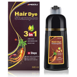 KINGMING Brown Hair Dye Shampoo 3 in 1 for Hair, Natural Hair Dye for Hair Coverage, Hair Color Shampoo for Color Hair, Champu Para Canas for Women Men 500ml【Brown】