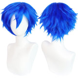 Anogol Hair Cap + Short Blue Men's Cosplay Wig Synthetic Wig for Halloween Christmas Event Costume Party